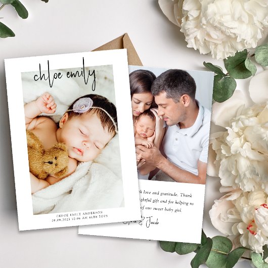 Faire-part Simple Photo Nouveau bébé Lettré À La Main