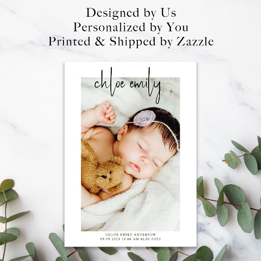 Faire-part Simple Photo Nouveau bébé Lettré À La Main