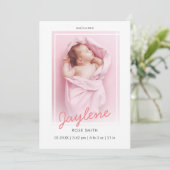 Faire-part Simple Pink Script photo bébé nouveau-né naissance (Debout devant)