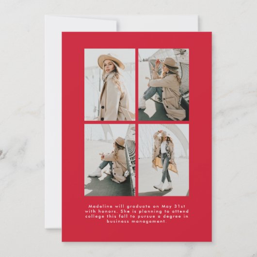 Faire-part Simple Red Script 5 Photo Collage Graduation (Dos)
