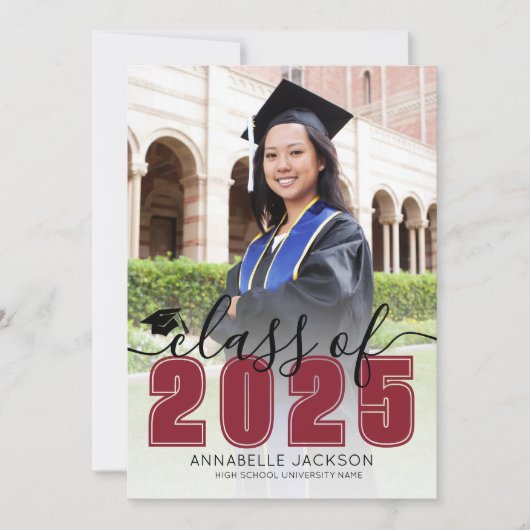 Faire-part Simple Red Script Graduate Photo Graduate (Devant)
