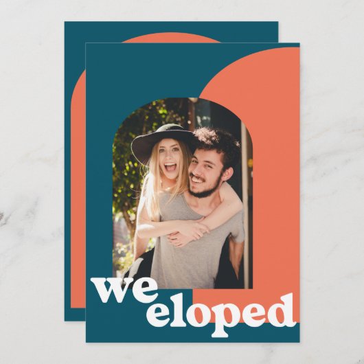 Faire-part Simple Retro Photo géométrique Turquoise Nous Elop (Devant / Derrière)