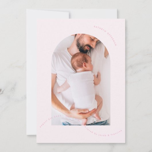 Faire-part simple rose fille arc photo collage bébé naissance (Devant)