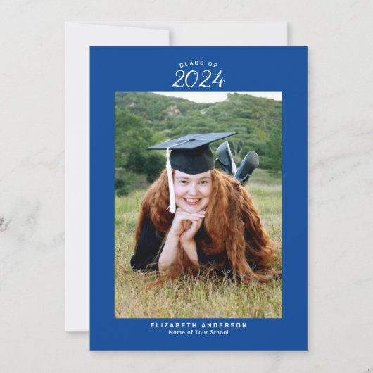 Faire-part Simple Royal Blue Class of 2024 Graduation Photo (Devant)