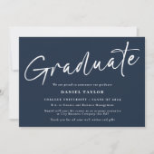 Faire-part Simple Script Bleu Bleu Photo Graduation (Devant)