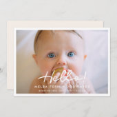 Faire-part Simple script Bonjour photo bébé (Devant / Derrière)