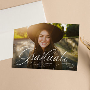 Faire-part Simple script diplômé graduation horizontale