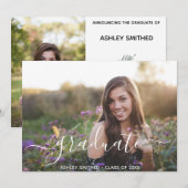 Faire-part Simple Script Moderne 2 Photo Remise des diplômes (Devant / Derrière)