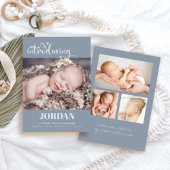 Faire-part Simple Script Moderne Photo Collage Bleu Naissance