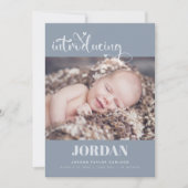 Faire-part Simple Script Moderne Photo Collage Bleu Naissance (Devant)