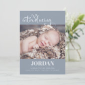 Faire-part Simple Script Moderne Photo Collage Bleu Naissance (Debout devant)
