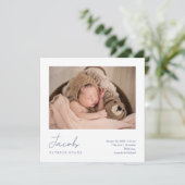 Faire-part Simple script moderne photo garçon ou fille naissa (Debout devant)