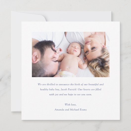 Faire-part Simple script moderne photo garçon ou fille naissa (Dos)