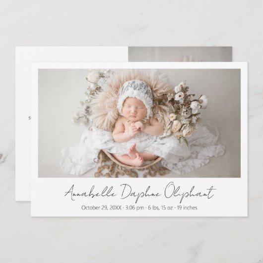 Faire-part Simple Script moderne photo nouveau-né élégant nai (Devant / Derrière)