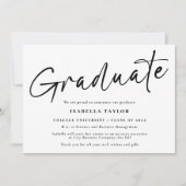 Faire-part Simple script noir blanc photo Graduation (Devant)