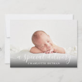 Faire-part Simple Script Photo Bébé Fille Rose Naissance (Devant)