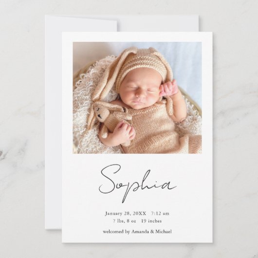 Faire-part Simple stylish moderne Script garçon ou fille nais (Devant)