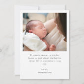 Faire-part Simple stylish moderne Script garçon ou fille nais (Dos)