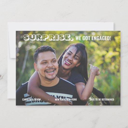 Faire-part Simple Surprise Photo, Nous Nous Sommes Engagés Fi (Devant)