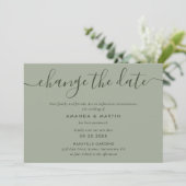 Faire-part Simple Vert Sauge Changement de Date Report (Debout devant)