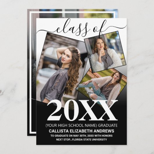 Faire-part Simple White Black Ombre Graduation Photo Collage (Devant / Derrière)