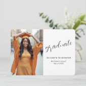 Faire-part Simple White Black Photo Graduation (Debout devant)