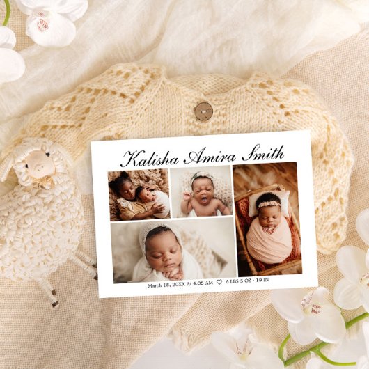 Faire-part Simplement Elegant Neutral Bébé Photo Collage Nais