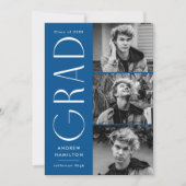 Faire-part Simplicité moderne Bleu 3 Photo Collage Graduation (Devant)