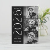 Faire-part Simplicité moderne Noir 3 Photo 2025 Graduation (Debout devant)