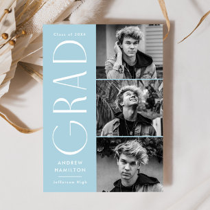 Faire-part Simplicité moderne Sky Blue 3 Photo Graduation