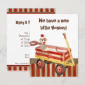 Faire-part Singes en chaussette, chariot rouge, annonce de la (Devant / Derrière)