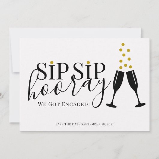 Faire-part Sip Sip Hooray We got Engagé Photo Enregistrer la  (Devant)