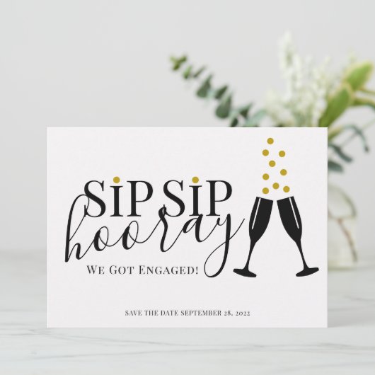 Faire-part Sip Sip Hooray We got Engagé Photo Enregistrer la (Debout devant)