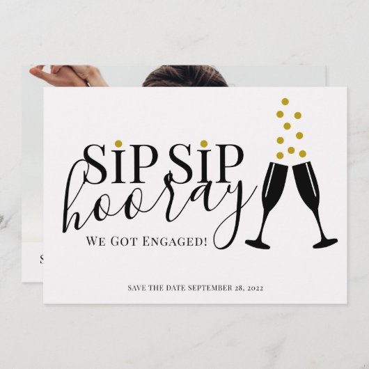 Faire-part Sip Sip Hooray We got Engagé Photo Enregistrer la (Devant / Derrière)
