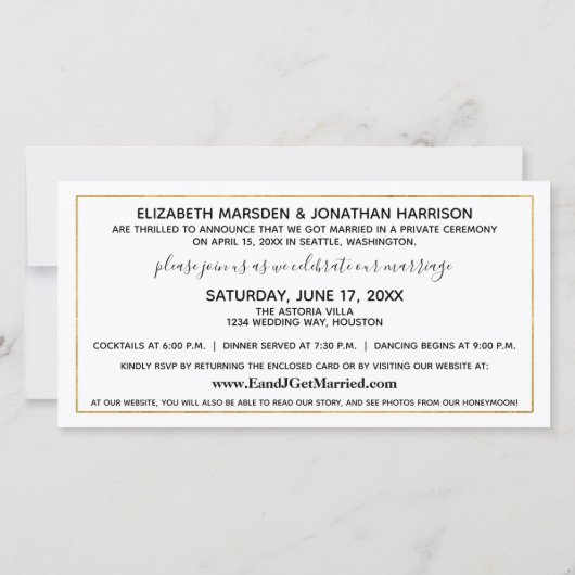 Faire-part Site Simple Elegant Or Juste Marié (Dos)