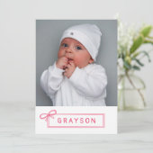 Faire-part Sketted Pink Bow Welcome Baby Girl (Debout devant)