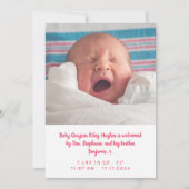 Faire-part Sketted Pink Bow Welcome Baby Girl (Dos)