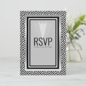 Faire-part Smoking noir, argent et blanc  r.s.v.p (Debout devant)