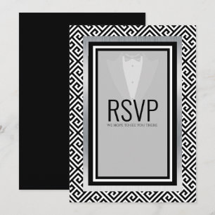 Faire-part Smoking noir, argent et blanc r.s.v.p
