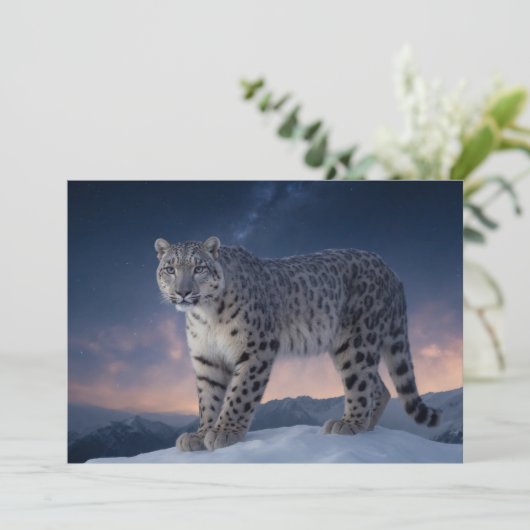 Faire-part Snow Leopard Wild Majestic Animal A Starry Galaxy (Debout devant)