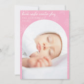 Faire-part Snowflakes Ski d'hiver Léger rose Naissance de Noë (Devant)