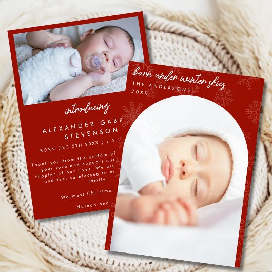 Faire-part Snowflakes Ski d'hiver Red Christmas Birth