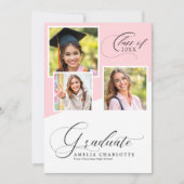 Faire-part Soft Pink Girly Modern Photo Collage Graduation (Devant)