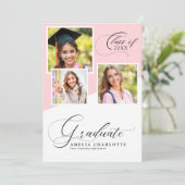 Faire-part Soft Pink Girly Modern Photo Collage Graduation (Debout devant)