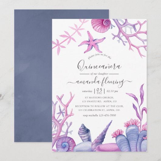 Faire-part Sous la mer Quinceañera (Devant / Derrière)