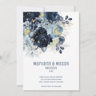 Faire-part Sparkling Navy Gold Dusty Blue Mariage moderne