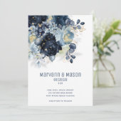 Faire-part Sparkling Navy Gold Dusty Blue Mariage moderne (Debout devant)