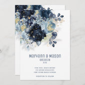 Faire-part Sparkling Navy Gold Dusty Blue Mariage moderne (Devant / Derrière)