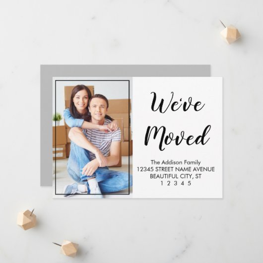 Faire-part Spécial Moderne Cute noir Script photo Moving (Devant/Arrière en situation)