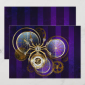 Faire-part Spider Steampunk sur Arrière - plan pourpre (Devant / Derrière)
